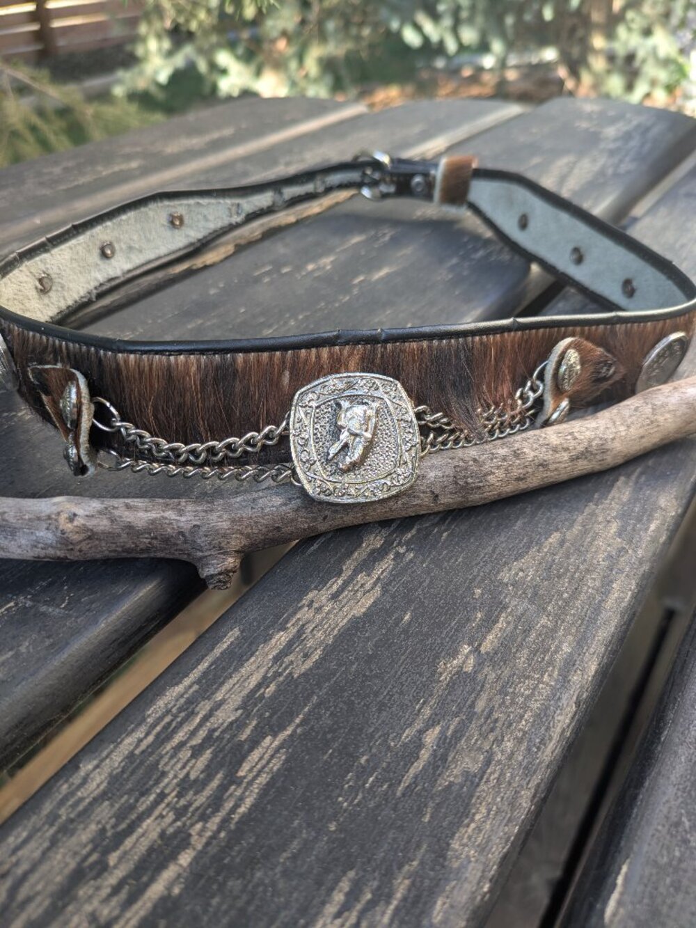 Vintage Argentinian Gaucho Coin Belt Hair-On Cowhide Leather 1960s Pesos Boho